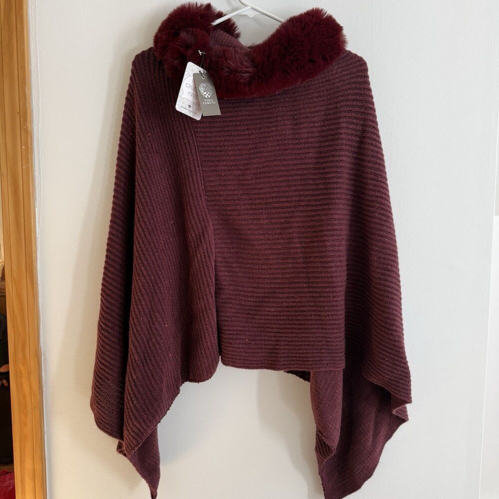 Vince Camuto Women’s One Size Burgundy Knit Ribbed Sweater Cape Shawl Poncho NWT